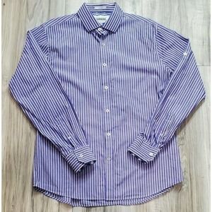 Express Fitted Button Down Shirt Purple White Striped Mens Size L